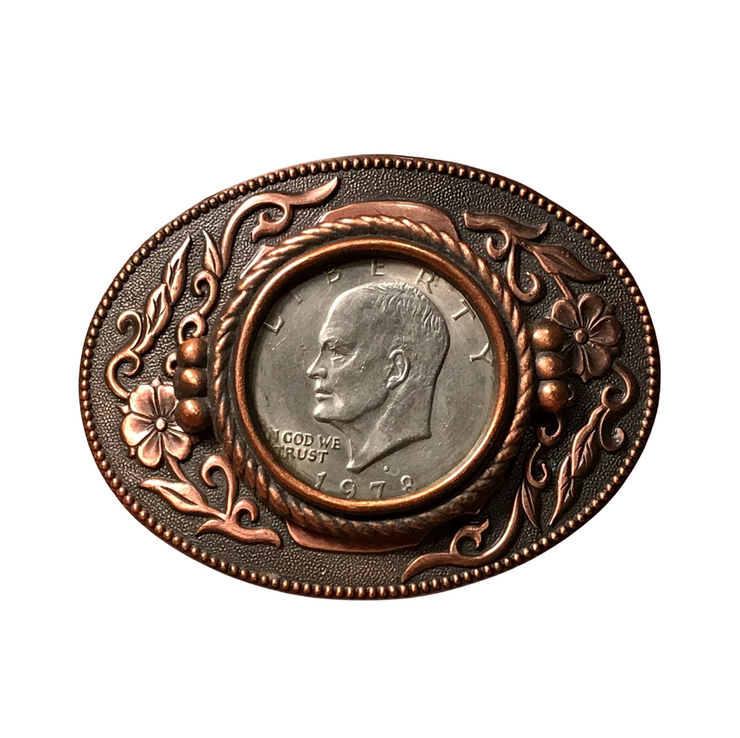 Vintage 1978 Eisenhower Silver Dollar Coins Display Belt Buckle